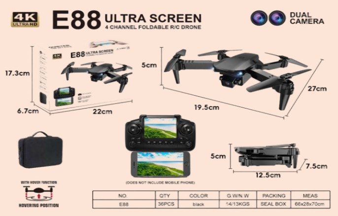 Dron E88 Ultra Screen Camara Dual Control Remoto con Visor